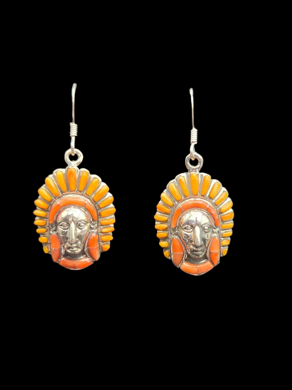 Orange Spiny Oyster Sterling Headdress Drop Earrings - Women Jewelry
